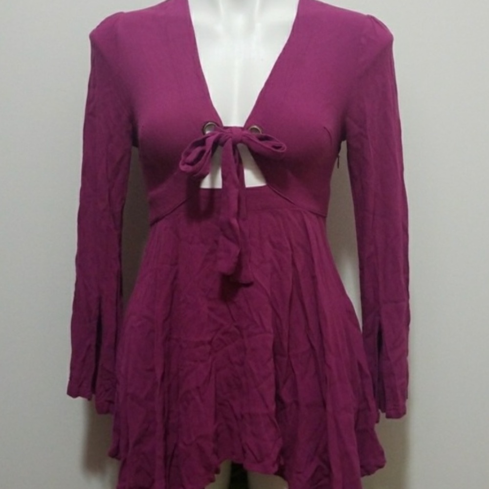 Long Sleeve Mini Dress with Tie Front